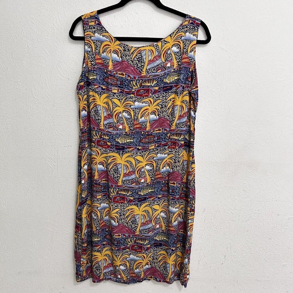 Reyn Spooner Miley Collection‎ VTG Dress Hawaiian Fishes Palm Trees Aloha Size M